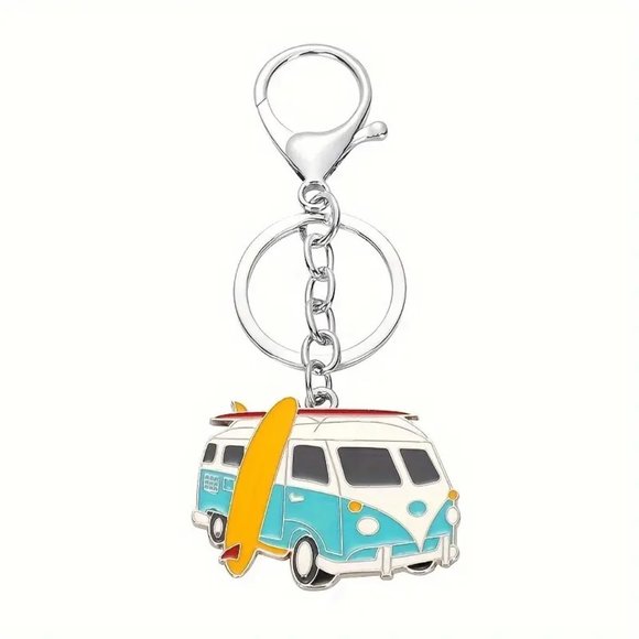 Handbags - New Vintage Volkswagon Bus with 2 surf boards Bag Charm Keychain